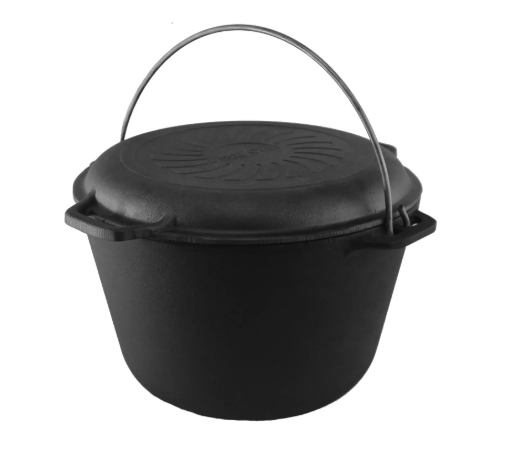 Котел чугунный туристический Brizoll с чугунной крышкой-сковородой 8 л (KT08-2)