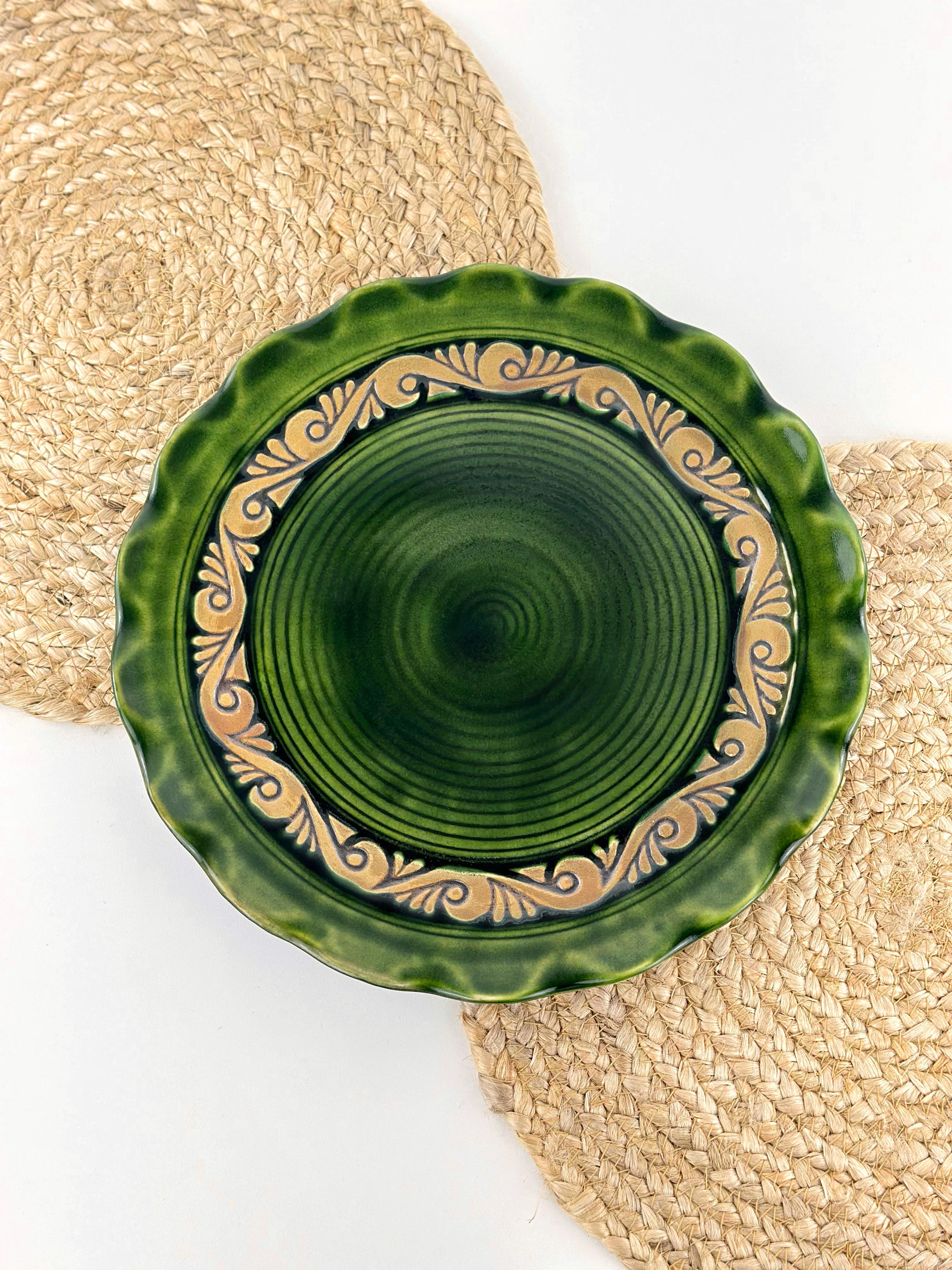 Тарелка обедняя глиняная Гражда 30 см Зеленый (17012-6)