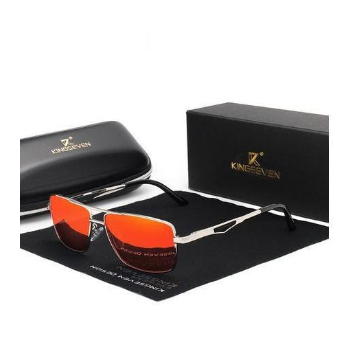 Мужские солнцезащитные очки в классической оправе KINGSEVEN DESIGN с поляризованными линзами Зеркало/Красный (N7906)