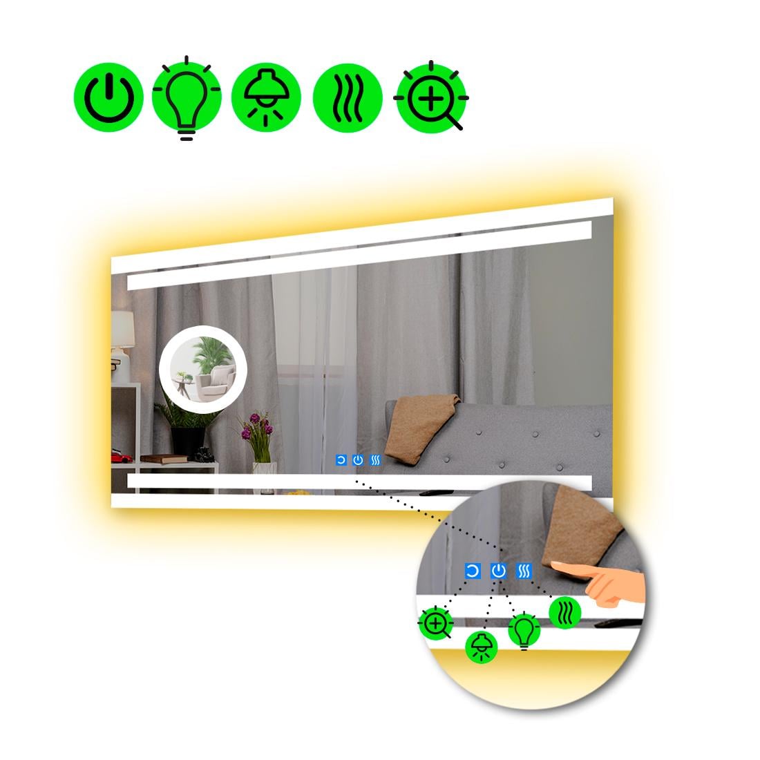 Зеркало с LED подсветкой Letizia с подогревом и линзой с подсветкой 80x60 см (8776274)