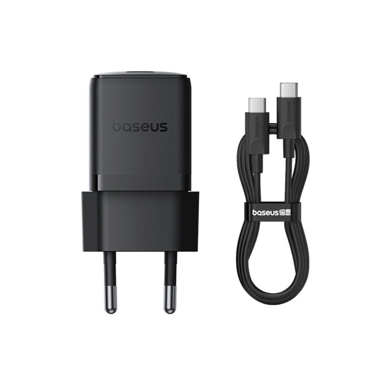 Зарядное устройство BASEUS Palm Fast Charger 1xType-C 30W EU с Type-C to Type-C cable Black (P10111605113-01)