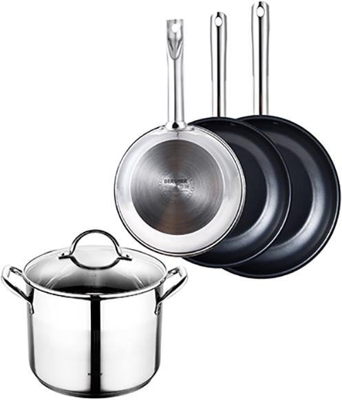 Набір сковорідок 3 шт. та каструля 8,2 л Bergner Gourmet з нержавіючої сталі (BGEU-4698)