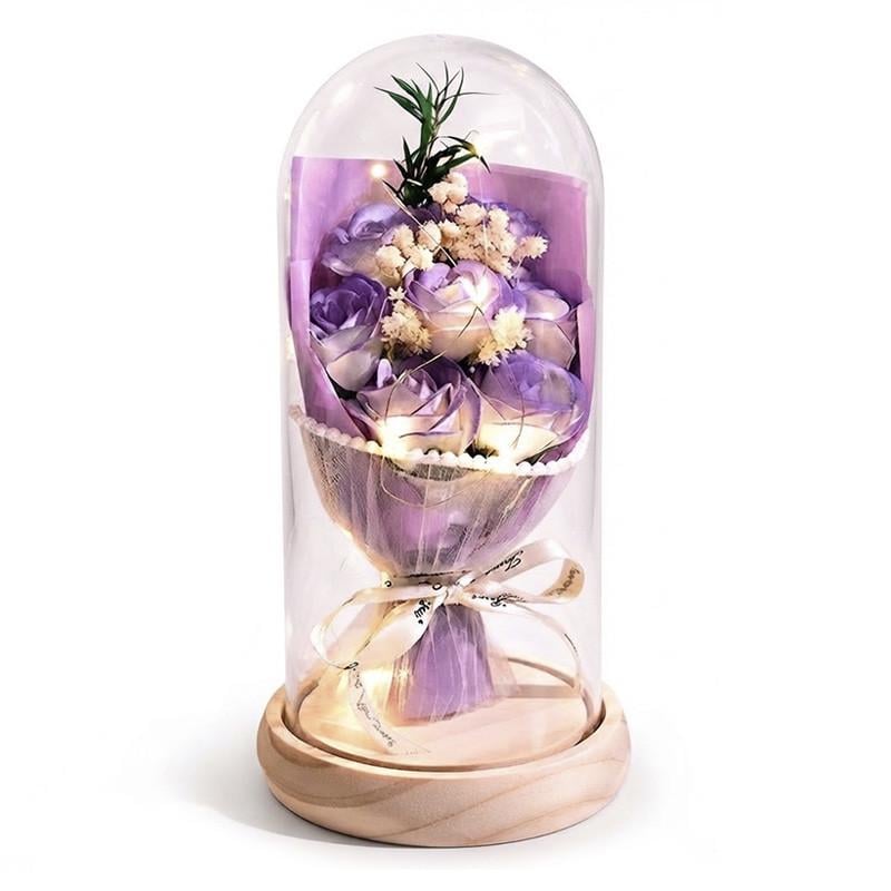 Букет роз в колбе Lesko с LED подсветкой ночник на батарейках Purple (37990070)