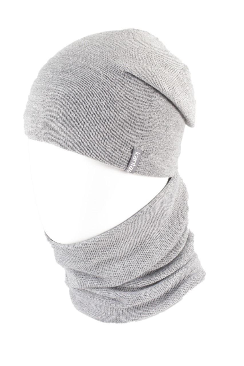 Вязаная шапка Кahta Fashion Hat с Buff снуд унисекс р. 57-58 Серый (OC-108)