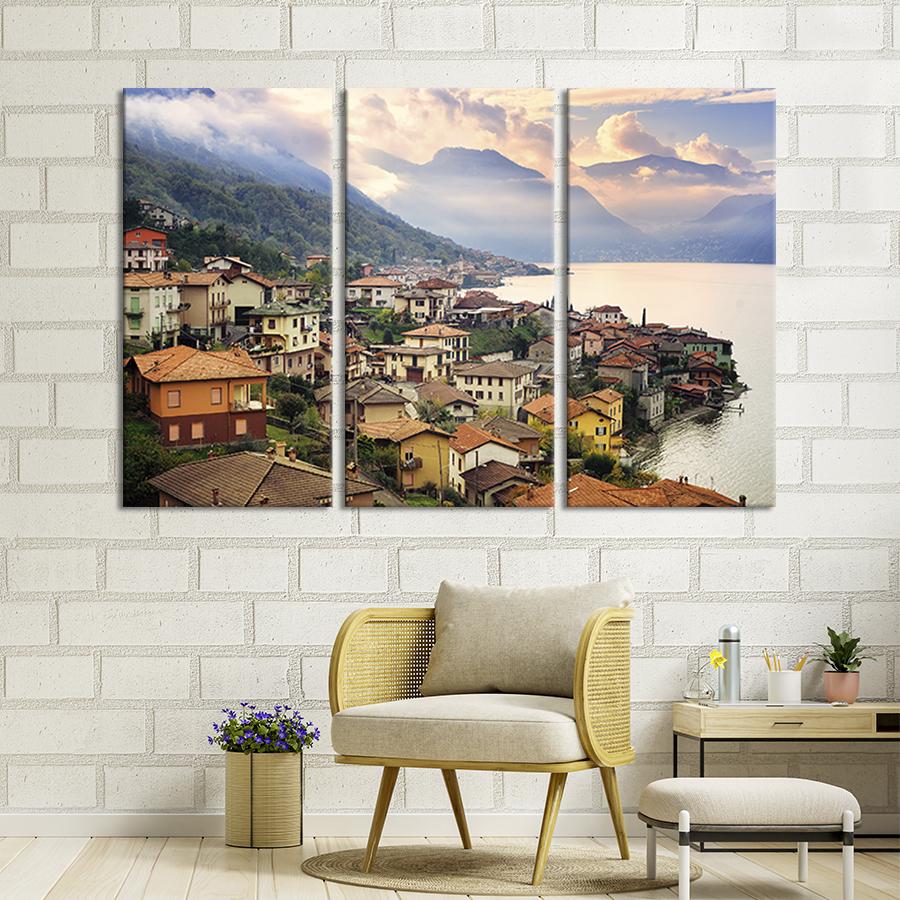 Модульная картина триптих Морской городок в Италии 128x81 см (358-31)