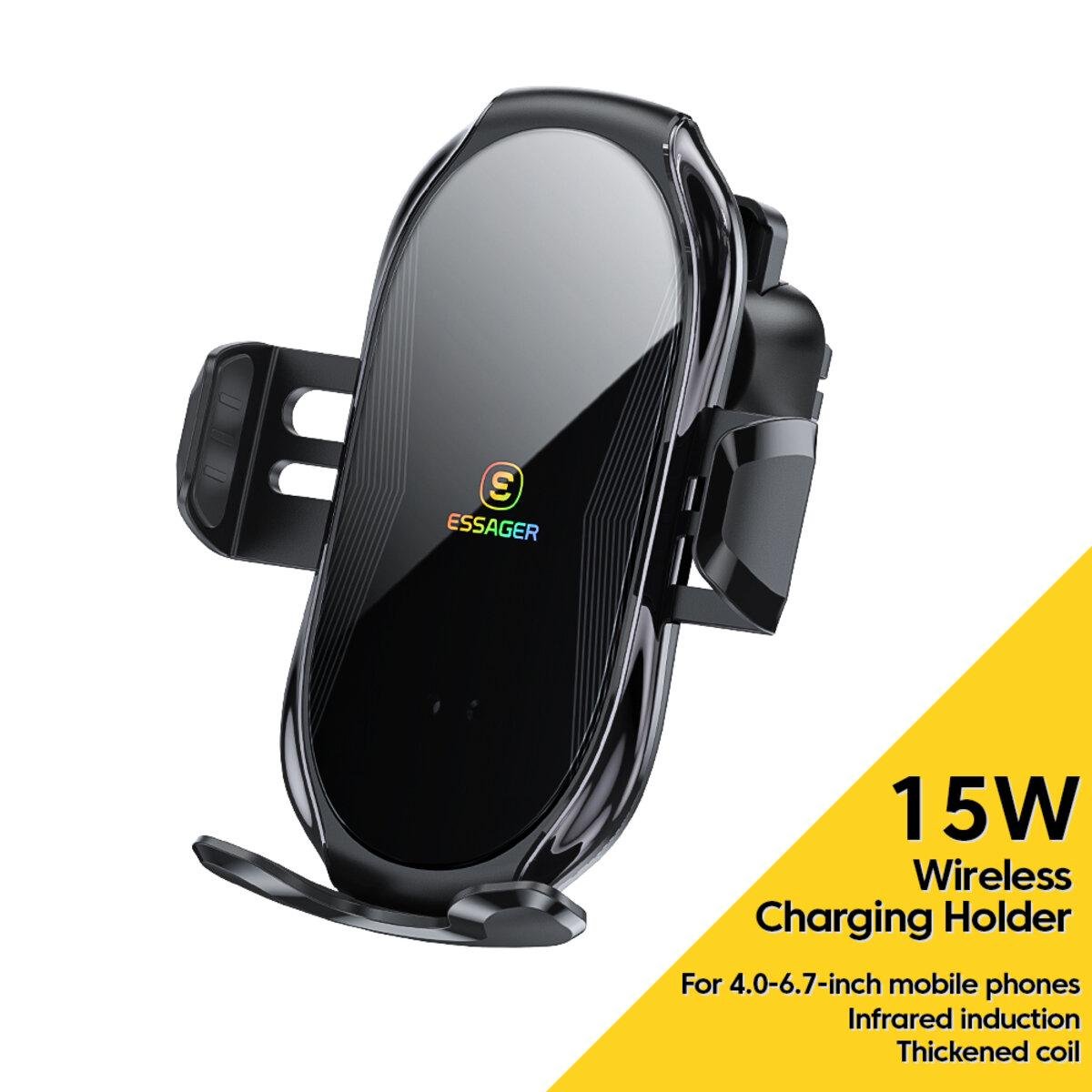 Тримач для телефону в машину Essager Premium Electric Phone Wireless Charger Bracket Black (EZJCFK-ZP01) - фото 2