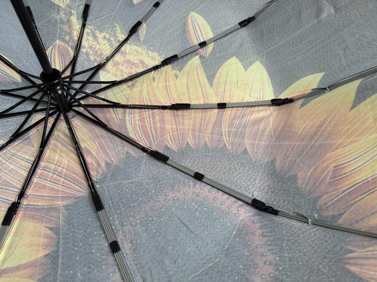 Зонтик женский автоматический Mario с цветочным принтом подсолнечник 12 спиц 4 сегмента (456/2) - фото 4 Зонтик женский автоматический Mario с цветочным принтом подсолнечник 12 спиц 4 сегмента (456/2) - фото 4