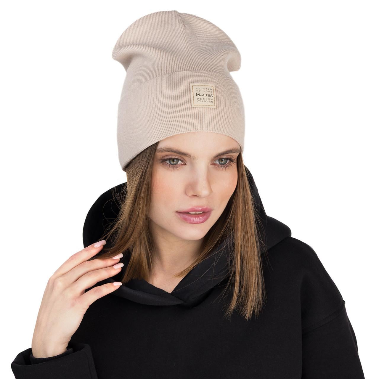 Шапка женская вискозная тонкой вязки без подкладки с эмблемой Malisa БРИЗ One size Светло-бежевый (255501)