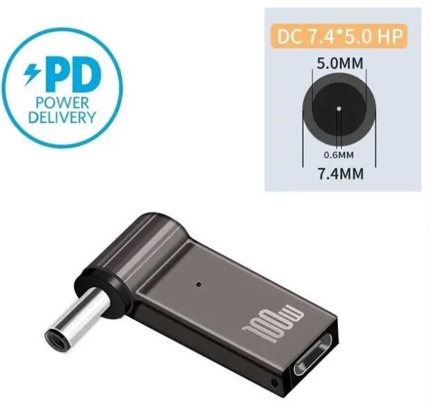 Адаптер питания для зарядки ноутбука от повербанка HP USB Type-C 100W DC 7,4х5,0х0,6 - фото 5