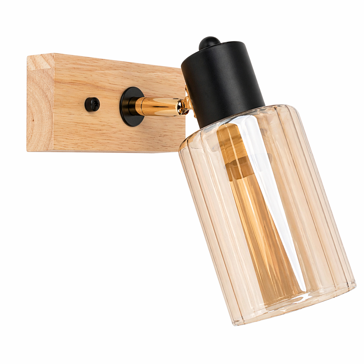 Бра поворотне Sneha з деревом на 1 лампу E27 зі скляним плафоном Золотий/Чорний (9964435106/1w)