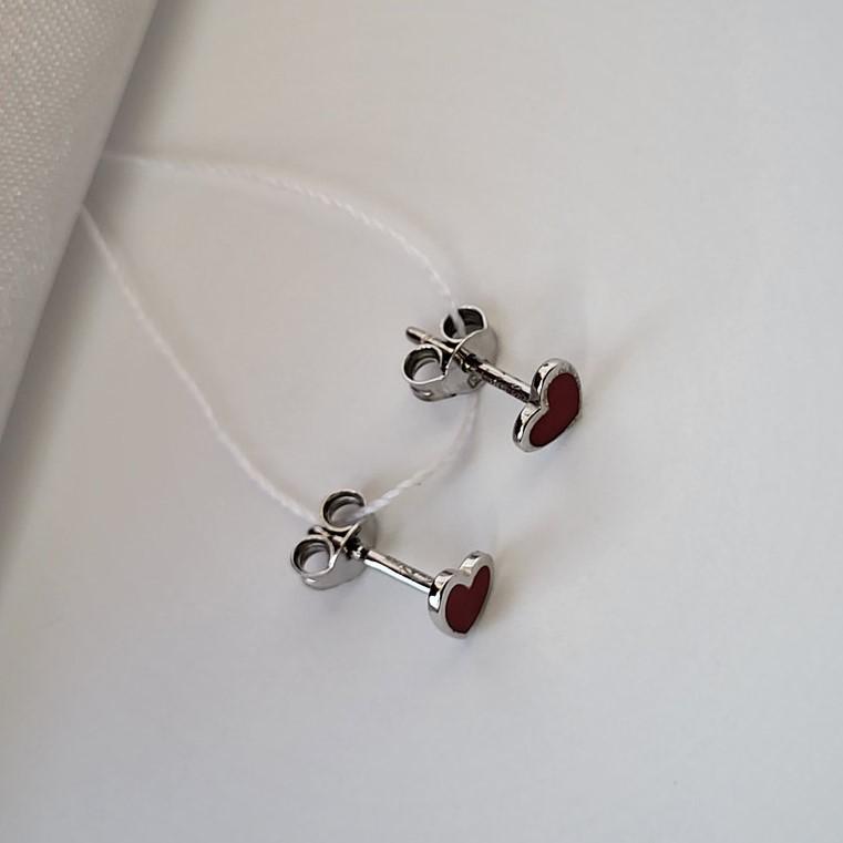 Сережки Сердце с Эмалью из серебра 925 проба покрыто родием 0,62 г (529с)