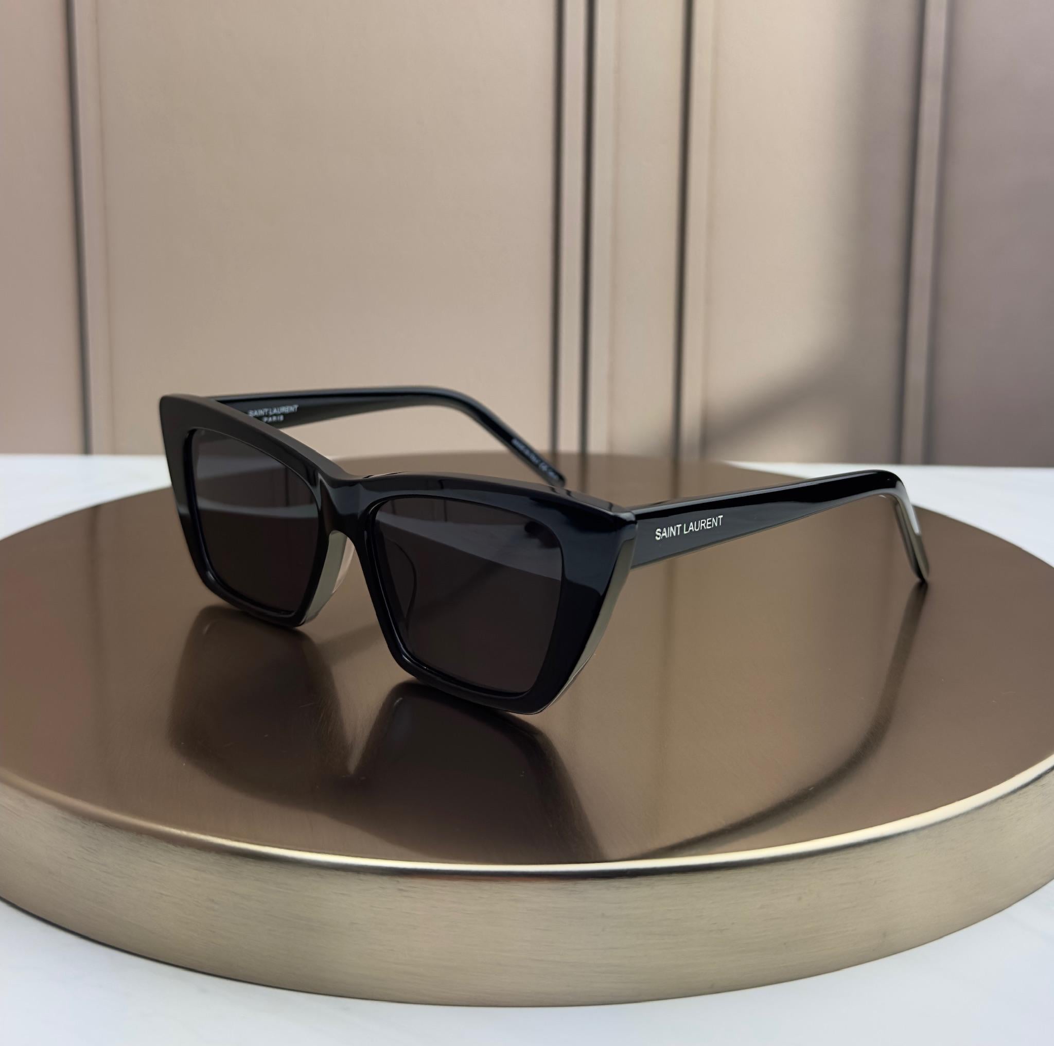 Солнцезащитные очки Saint Laurent SL 276 Mica Кошачий глаз ацетатные черная линза женские Черный