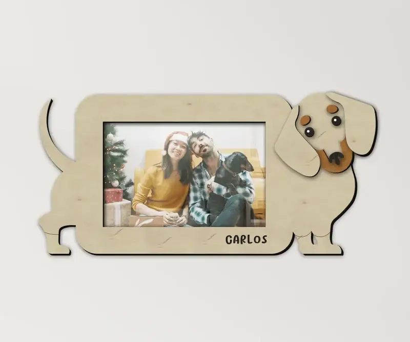 Фоторамка с таксой персонализированная на 1 горизонтальное фото Натуральный (dog_dachshund) - фото 1