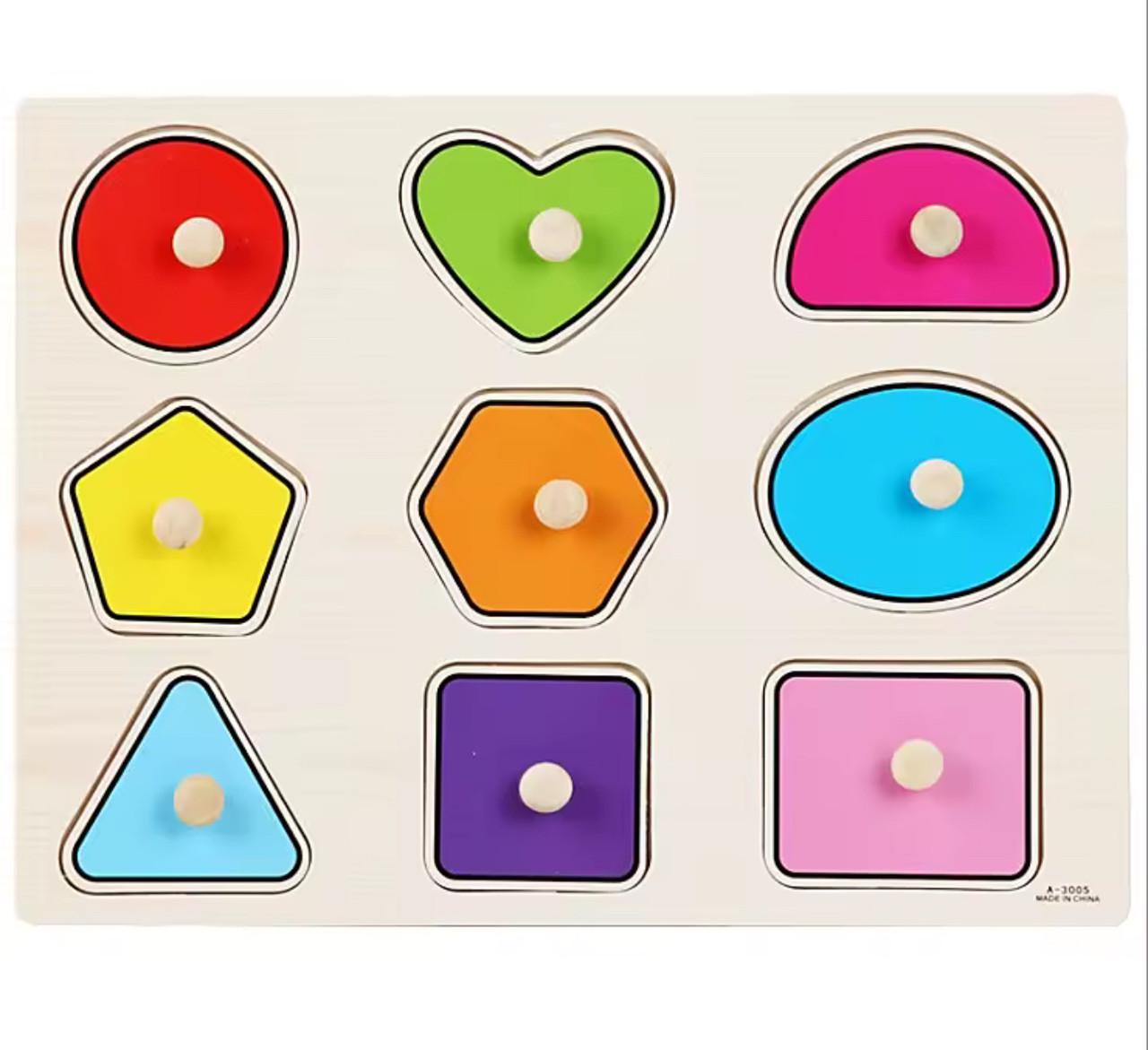 Іграшка для малюків Геометричні фігури дерев'яний пазл-вкладиш з ручками (43)