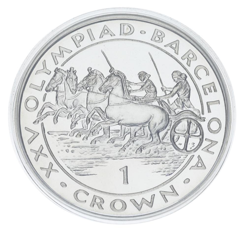Коллекционная монета Гибралтар 1 крона 1991 года Серебро Proof XXV Летние Олимпийские игры в Барселоне 1992-Гонки колесниц (М23288)
