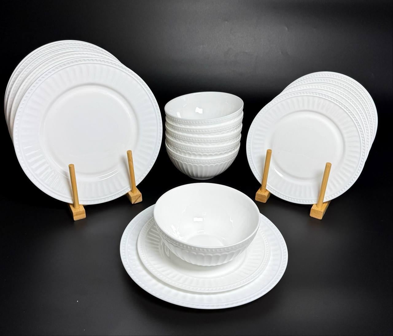 Столовий сервіз Ajax 31404 склокераміка 18 пр. 6 персон Білий