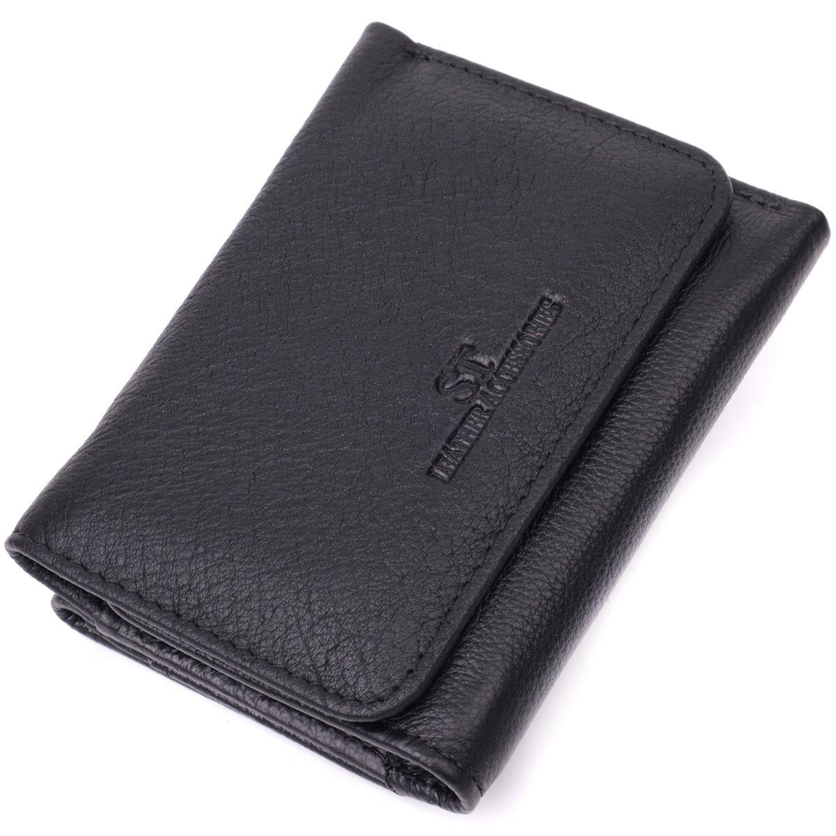 Кошелек женский ST Leather 22506 из натуральной кожи три сложения на кнопке Черный (168-136-22506)