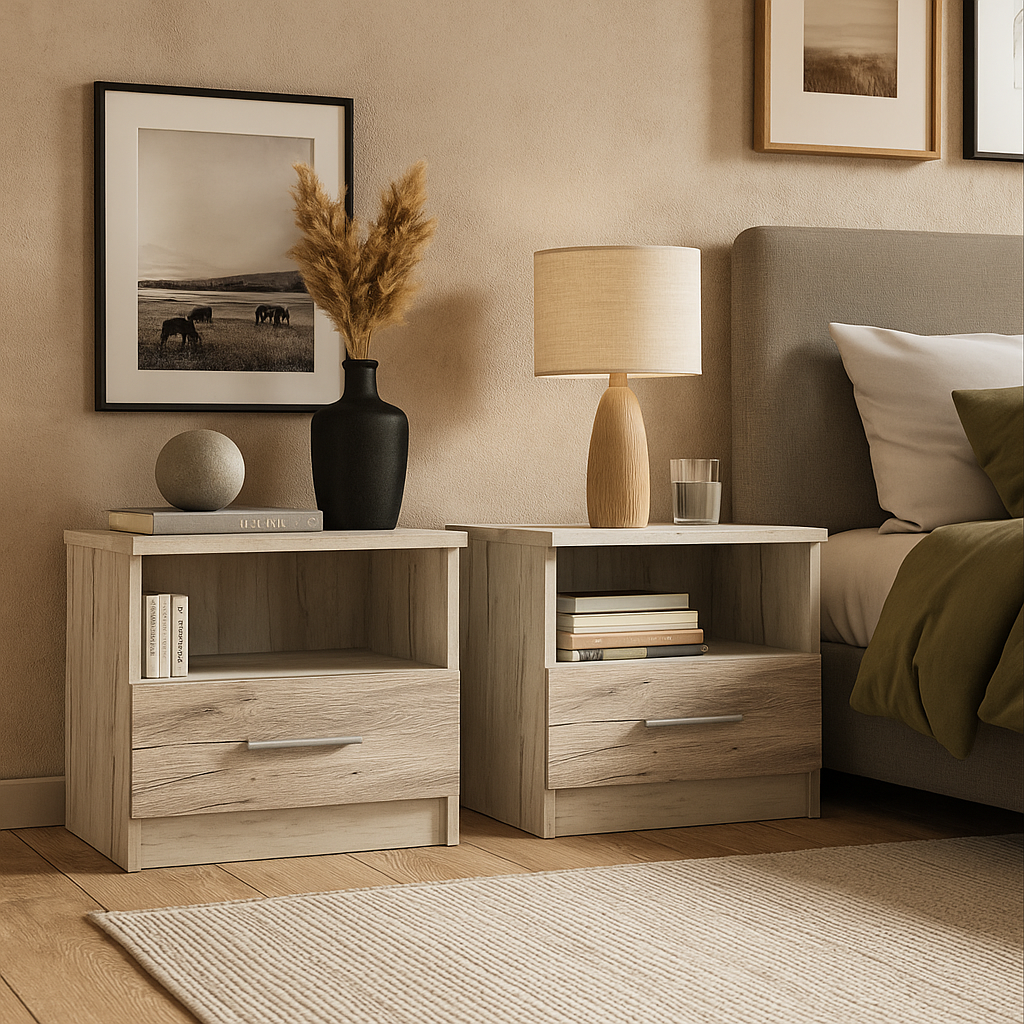 Тумбы прикроватные Mebel Service Kim 2 шт. 50х39х47 см Дуб кари Белый/Сан-рено (31265760)