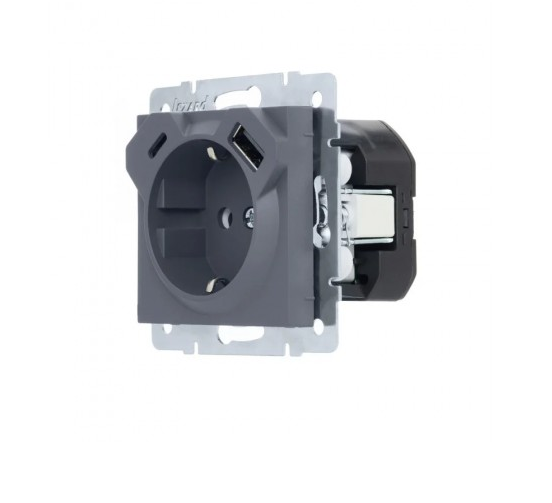 Розетка одинарная Lezard Vesna с заземлением/USB/Tуре C Шеффилд Грей (26657928) - фото 2