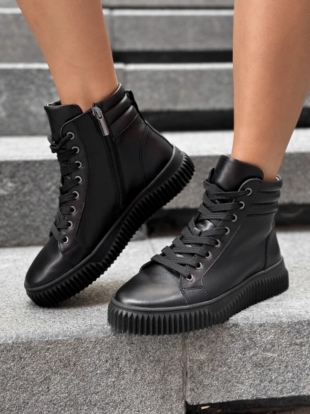 Кеди жіночі шкіряні високі р. 36 23,5 см Чорний - фото 2 Кеди жіночі шкіряні високі р. 36 23,5 см Чорний - фото 2