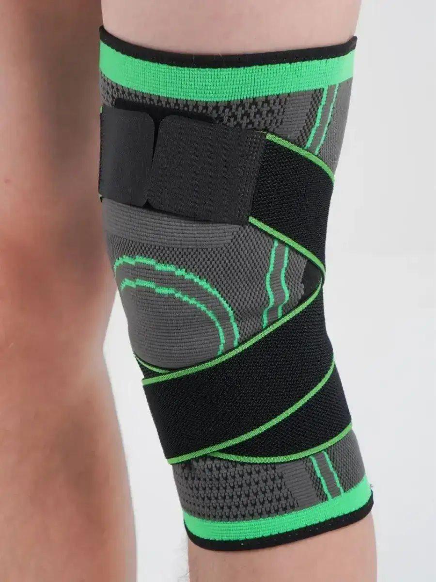 Бандаж коленного сустава спортивный эластичный Knee Support Черный/Зеленый - фото 4