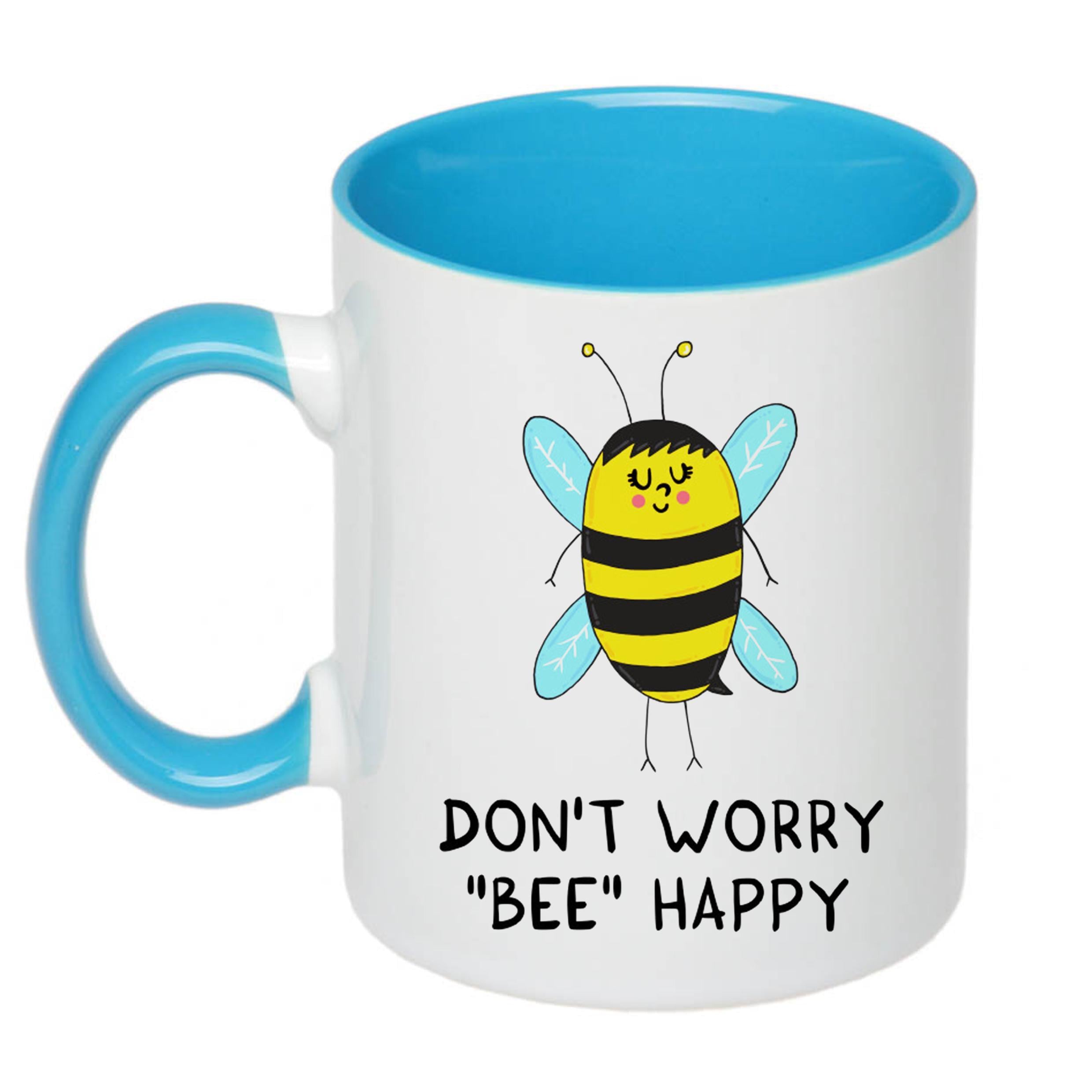 Чашка с принтом Don't worry "bee" happy 330 мл Голубой (19099) Чашка с принтом Don't worry "bee" happy 330 мл Голубой (19099)