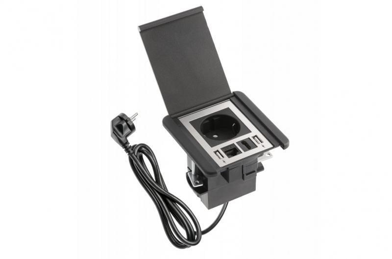 Подовжувач врізний квадратний GTV FLIP Schuko 2xUSB LAN кабель з вилкою 1,5 м Чорний (27849470)