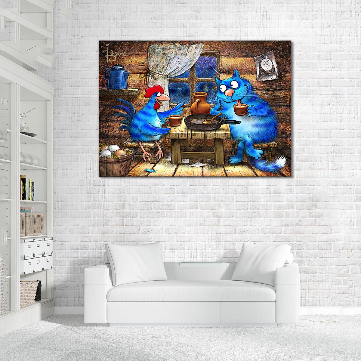 Модульна картина Кіт і півень розмовляють про кохання (Сиквел -Кіт і Півень) 1 модуль 30х45 см