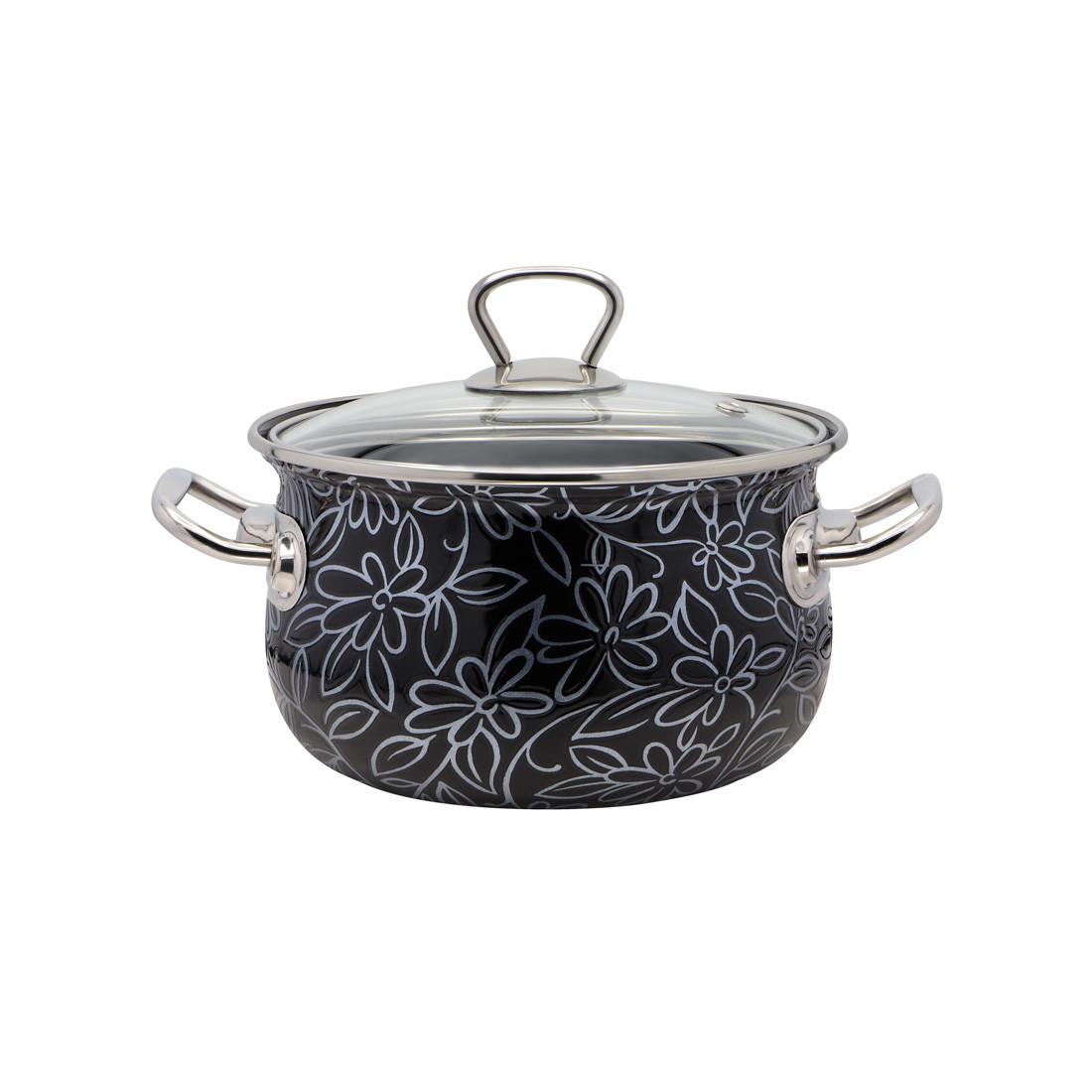 Каструля емальована Ажур 2,1 л Чорний (2598С) - фото 1 Каструля емальована Ажур 2,1 л Чорний (2598С) - фото 1
