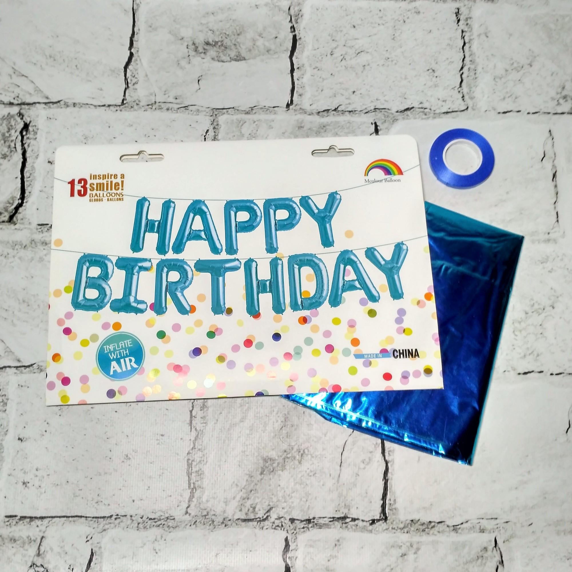 Воздушные шарики фольгированные Буквы "Happy birthday" Голубой (Т-003)