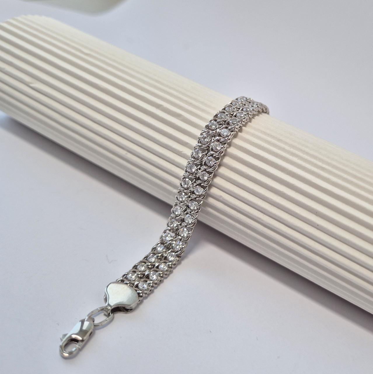 Серебряный браслет Арабка с камнями 17,5-19,5 см серебро 925 пробы родованное 17,42 г Белый (6035р)