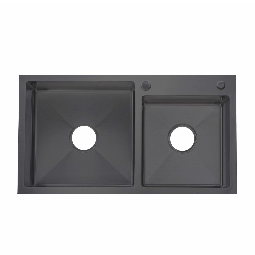 Мойка кухонная Lidz Handmade PVD H7843 с двумя чашами интегрированная под столешницу прямоугольная нержавеющая сталь 3,0/1,0 мм Brushed black