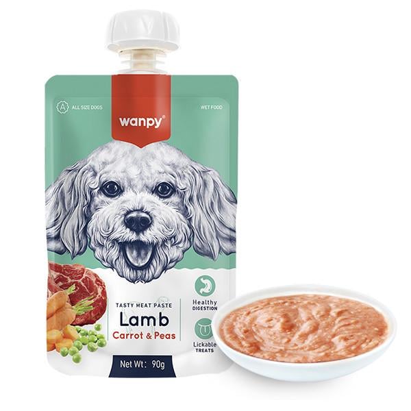 Корм для собак жидкий Wanpy Lamb Carrot&Pea крем-пюре ягненок с морковью дой-пак 90 г (RA-65)