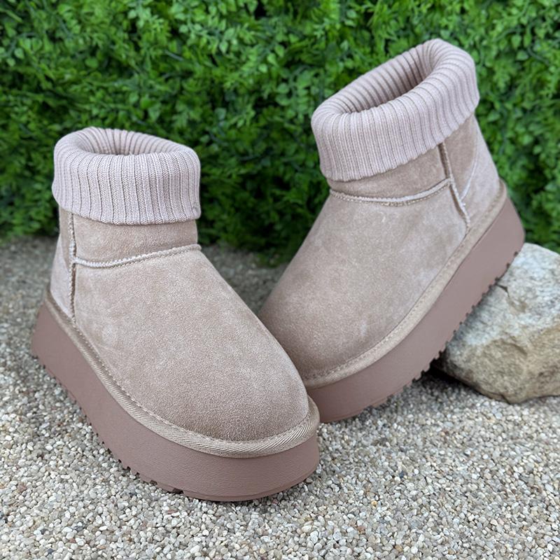 Уггі жіночі замшеві на платформі Е-005012-3 p. 38 24,5 см Бежевий (118010987)