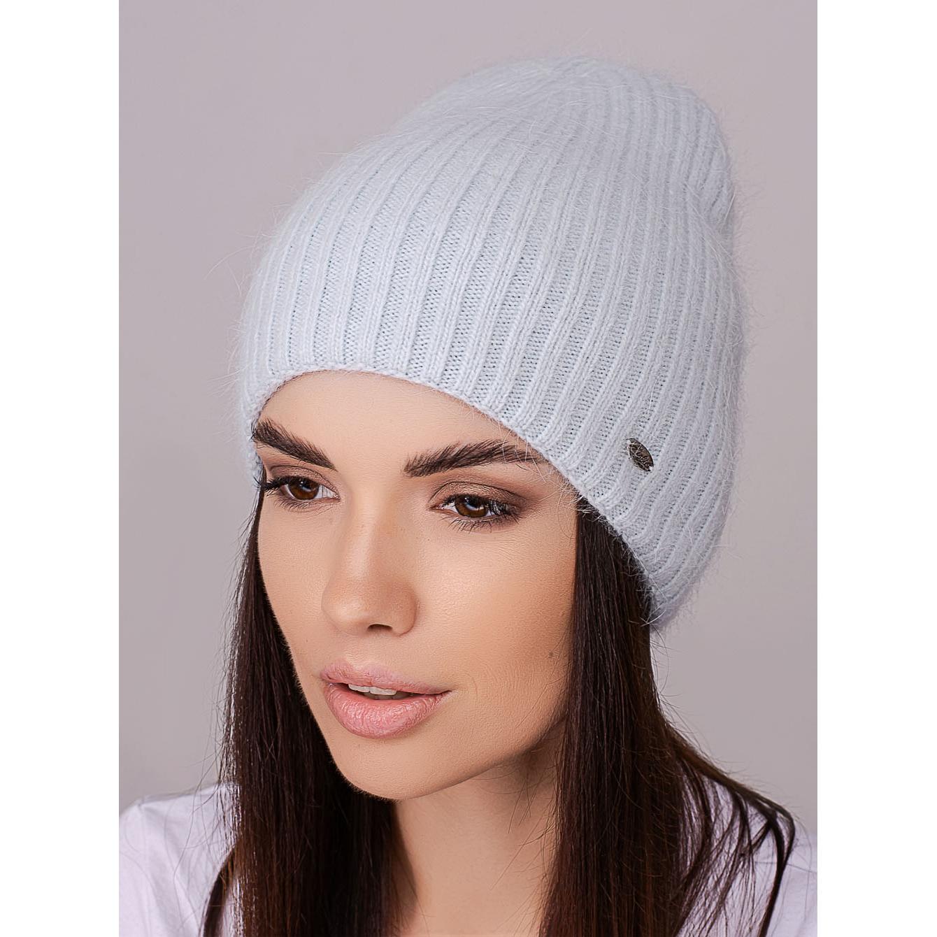 Шапка женская Leks АРКАДИЯ ангоровая двойная без подворота удлиненная one size Небесный (251322) - фото 1