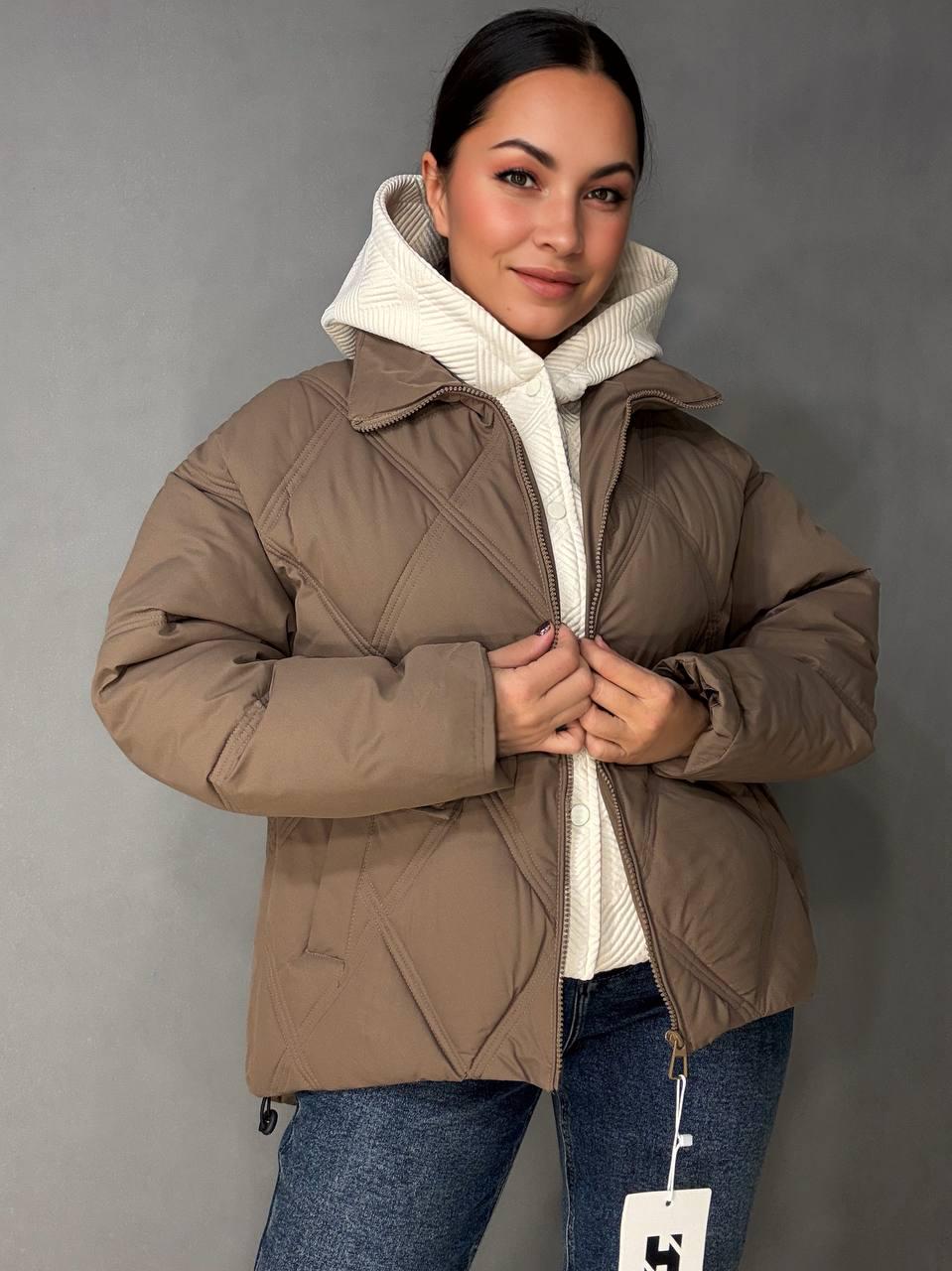 Куртка женская Haiziyuan 552 демисезонная оверсайз с капюшоном XL Коричневый (6031)