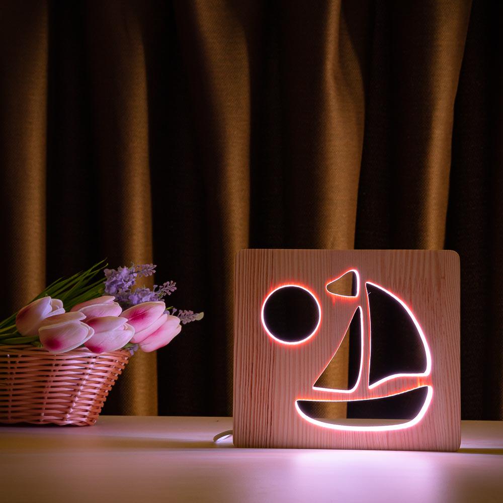 Ночник из дерева ArtEco Light SMART LED RGB Кораблик с пультом (1020443)