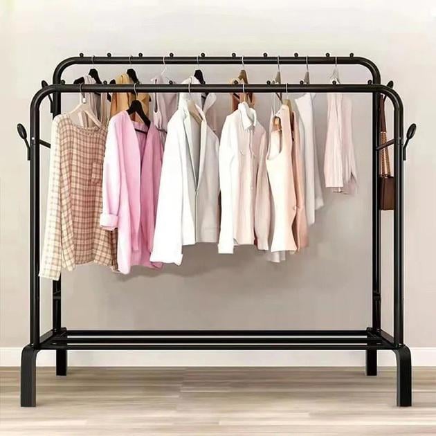 Стойка-вешалка двойная для одежды и обуви Loft Rack TW-606 стальная напольная с полкой/крючками Black (376195) Стойка-вешалка двойная для одежды и обуви Loft Rack TW-606 стальная напольная с полкой/крючками Black (376195)