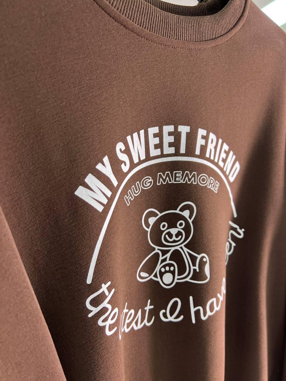 Свитшот женский A-N 25057 с рисунком мишкой впереди средней длины комфорт OS Шоколадный (3341) - фото 2 Свитшот женский A-N 25057 с рисунком мишкой впереди средней длины комфорт OS Шоколадный (3341) - фото 2