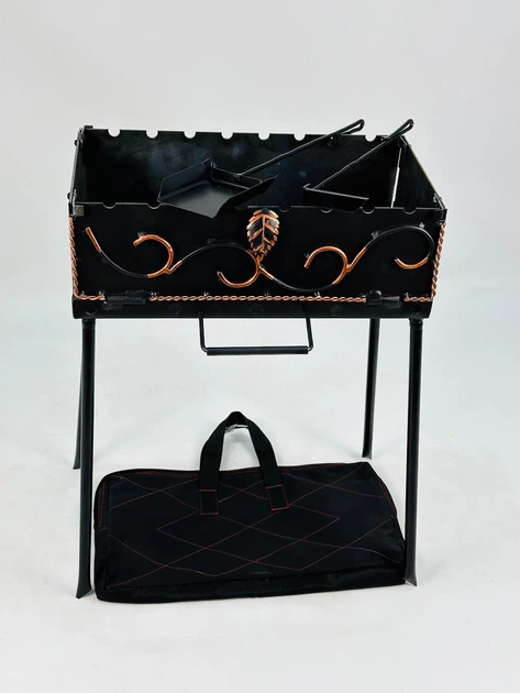 Мангал-валіза кований з металу 3 мм на 8 шампурів із совком і кочергою Чорний (21-10-MG-5063)