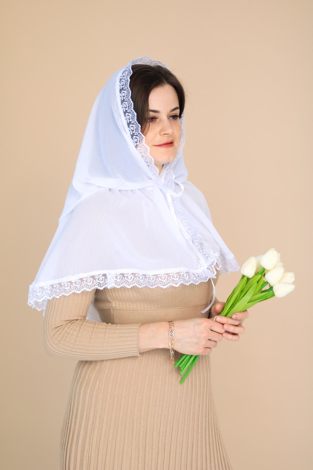 Палантин для храма на голову 80x120 см Белый (п002) - фото 9