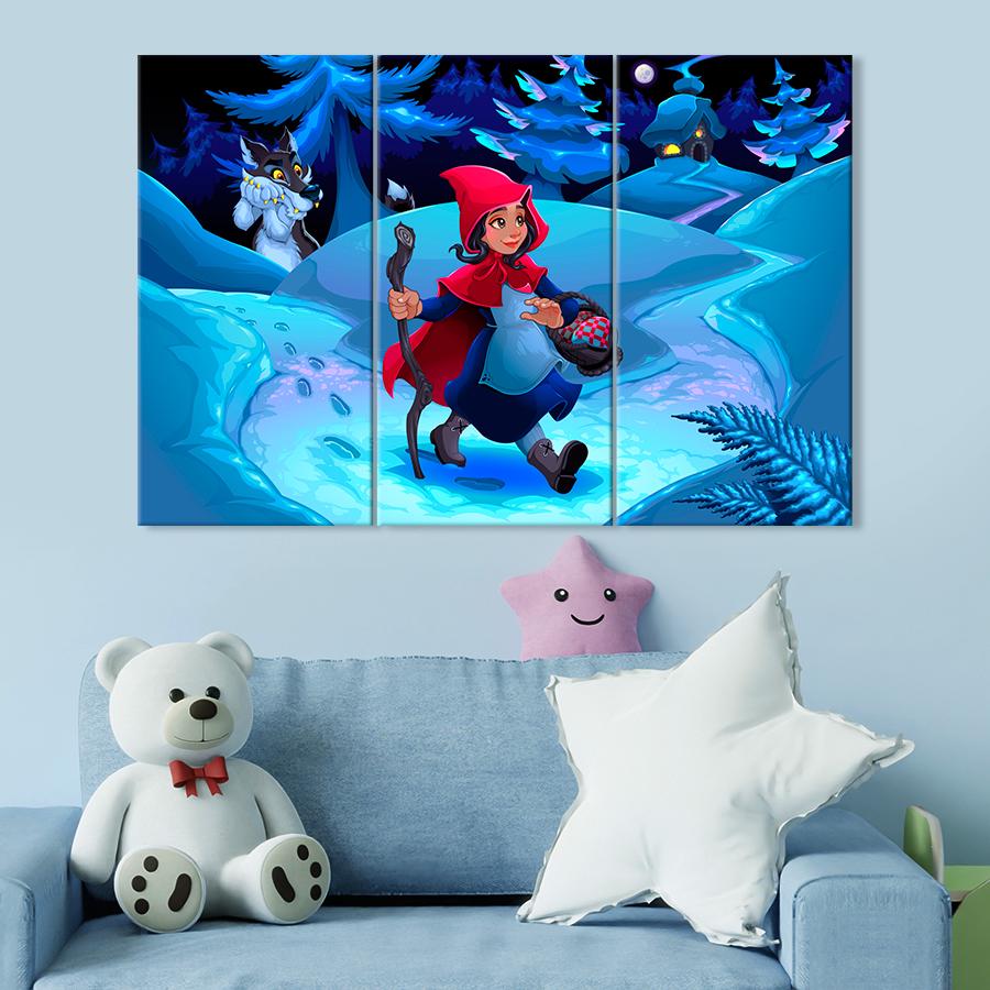 Картина в детскую комнату Красная шапочка в снежном лесу 156x100 см (A1438-3)