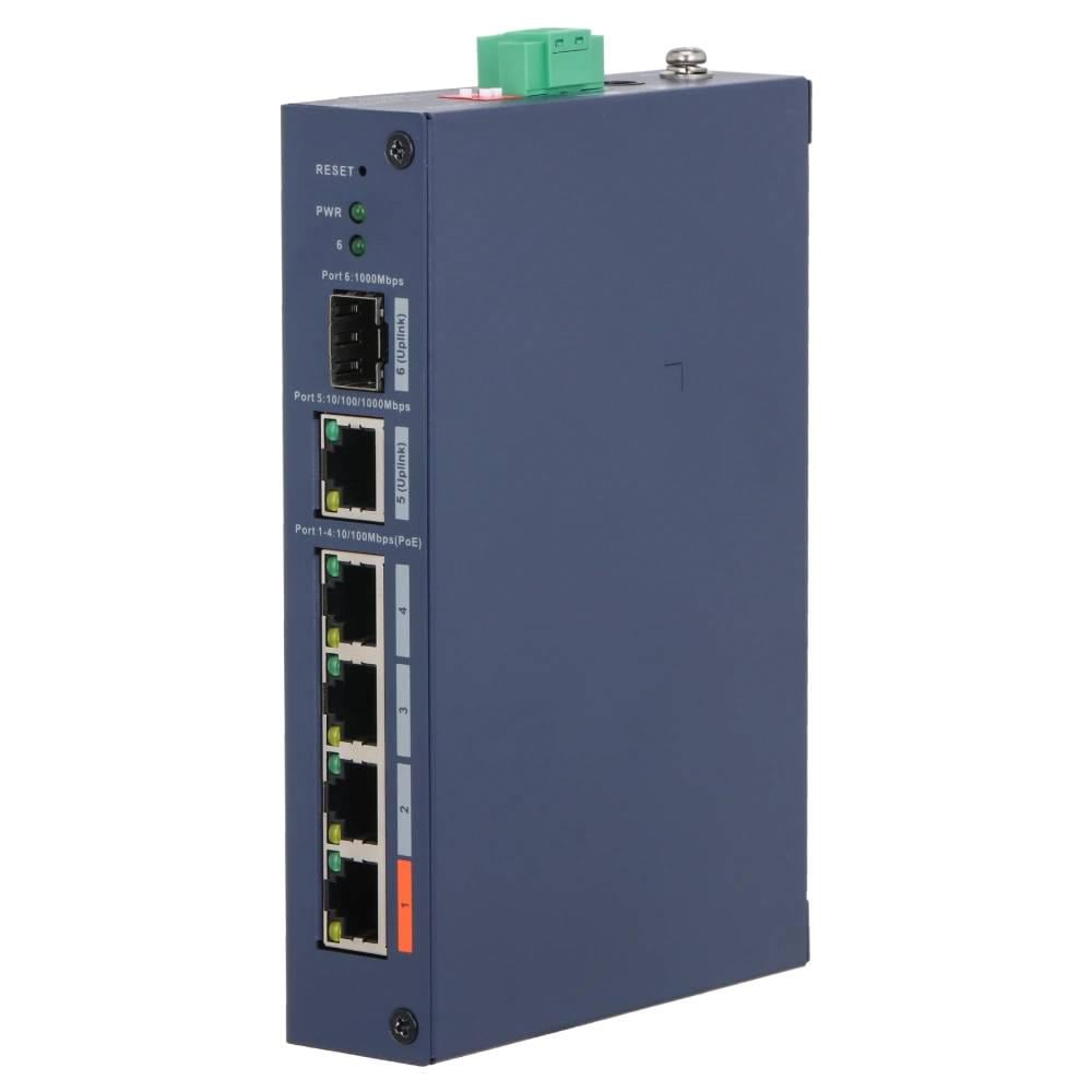 Комутатор керований DH-CHS4106-4ET-60 з 4-ма портами POE 100Мбіт + 1 порт UP-Link 1000Мбіт + 1 порт SFP 1000Мбіт 154,3х110,4х30 мм