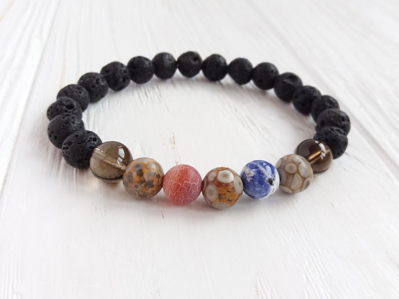 Браслет Лава/Коралл/Агат/Содалит/Дымчатый кварц (1112372056)