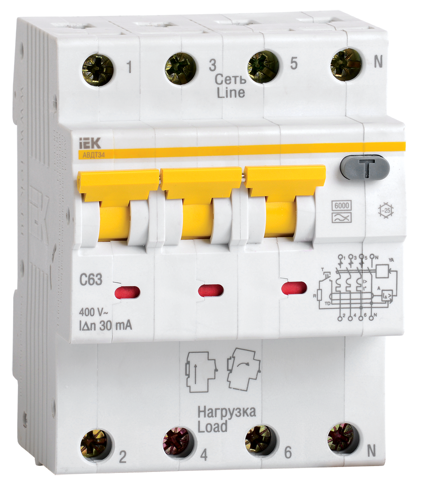 Дифференциальный выключатель УЕК АВДТ34 4Р 10A 10мА C тип A (MAD22-6-010-C-10)