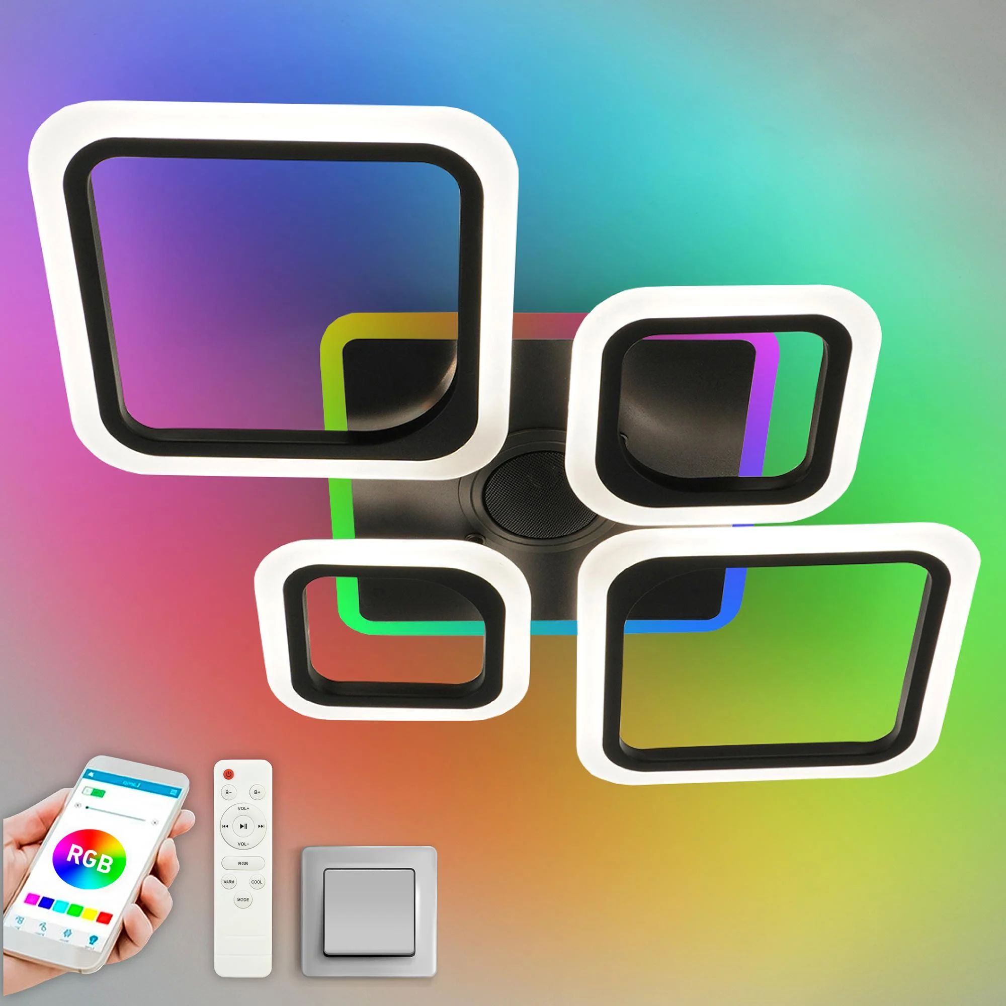 Люстра ESLLSE OVAL RGB LED MUSIC 5S с колонкой 85 Вт и пультом 725x460x80 мм Черный (10590) - фото 4 Люстра ESLLSE OVAL RGB LED MUSIC 5S с колонкой 85 Вт и пультом 725x460x80 мм Черный (10590) - фото 4