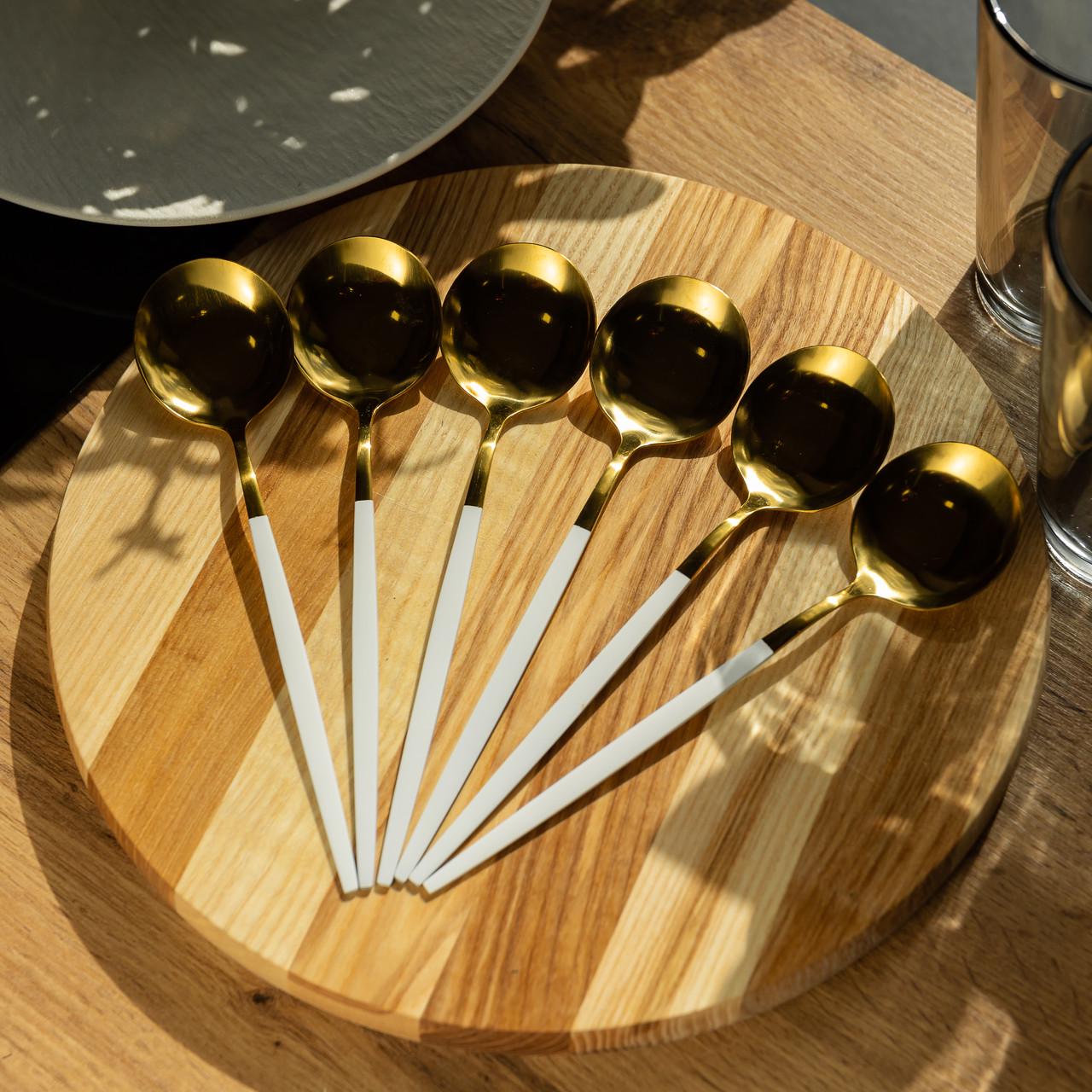 Набор столовых ложек 6 шт. 21 см Белый с золотом