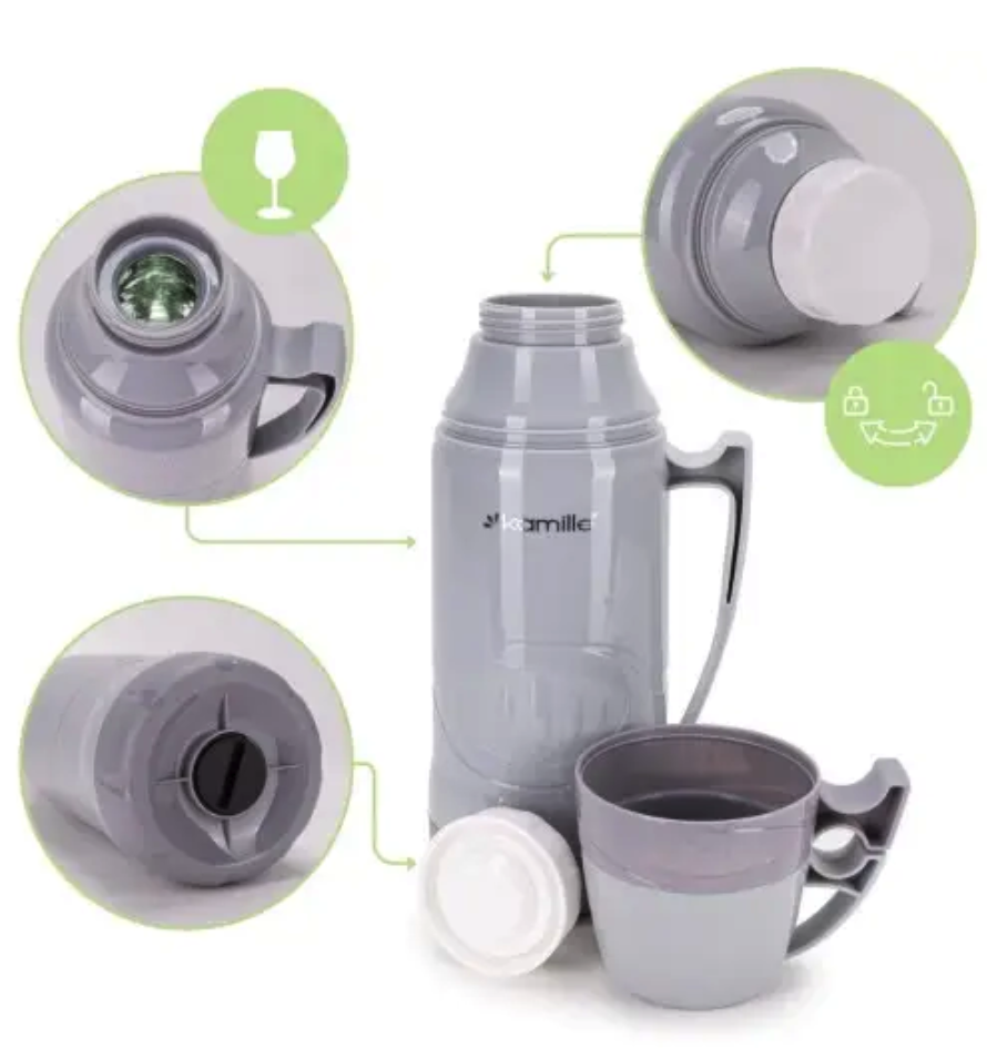 Термос Kamille Vizo со стеклянной колбой 1000 мл Серый (2031) - фото 5