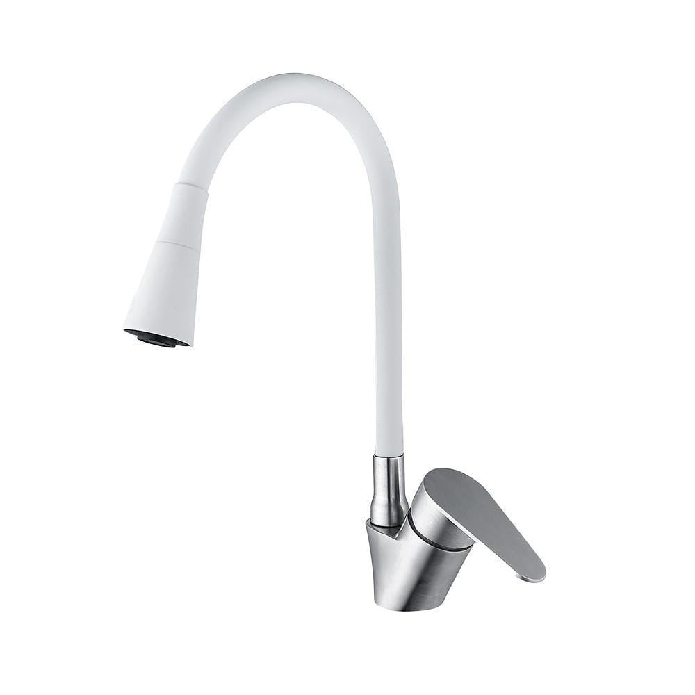 Смеситель для кухни Wezer POD4Y-04W гибкий излив нержавеющая сталь Сатин/Белый (1055188)