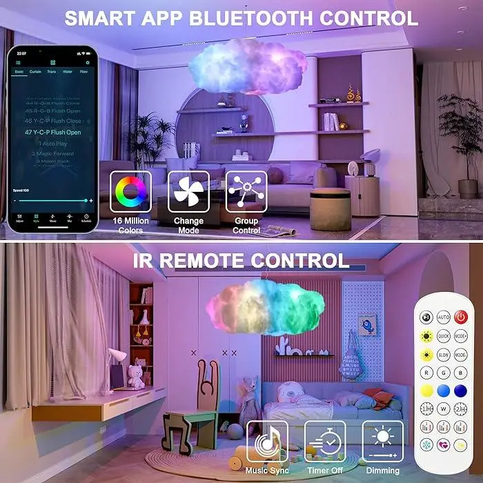Світлодіодна стрічка Хмара Bluetooth 3D RGB з пультом (22293415) - фото 10